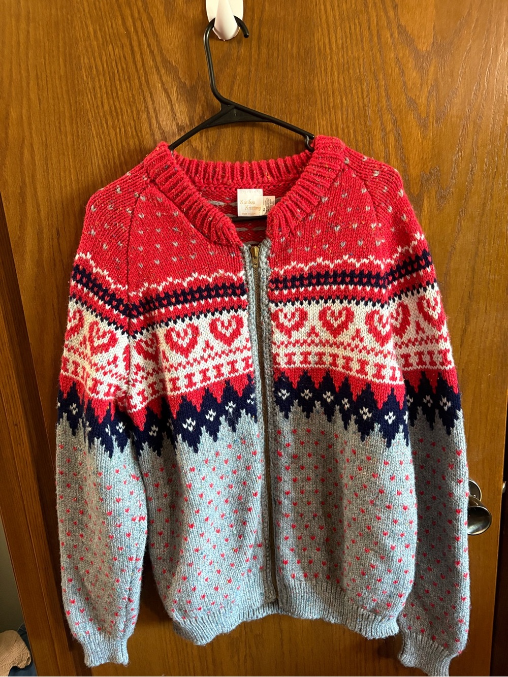 VINTAGE Red & Gray Fair Isle Zip Sweater